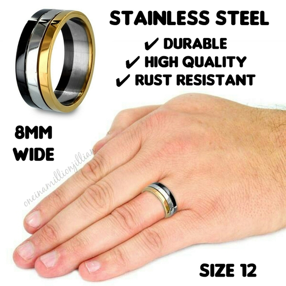 Men's Stainless Steel Tricolor Ring Band - Picture 5 of 5